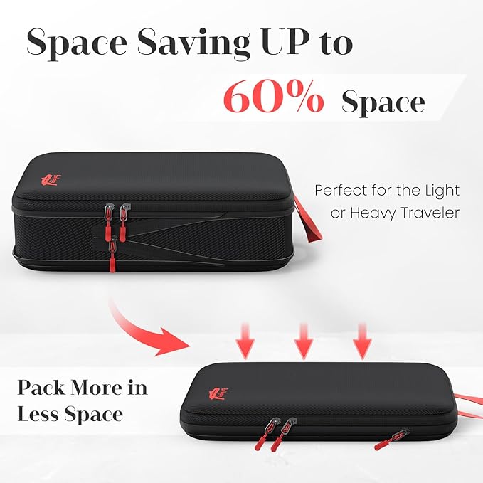 9 Set Compression Packing Cubes for Travel, Waterproof Organizer Set with Underwear Bag, Hanging Toiletry Bag, Shoe Bag, Laundry Bag & Digital Pouch (Black)
