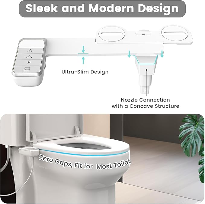 Bidet Attachment for Toilet Ultra-Slim Bidets for Existing Toilets, Non-Electric Bidet Toilet Seat Self-Cleaning Retractable Nozzles Badays for Toilets, Quick & Easy Installation Bedets