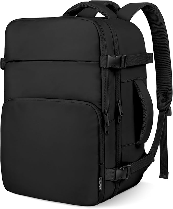 ZOMFELT Travel Backpack for Men, Carry on Backpack, TSA 17.3 inch Laptop Backpack Flight Approved, Personal Item Travel Bag Nurse Bag Casual Daypack for Weekender Business Trip, Black