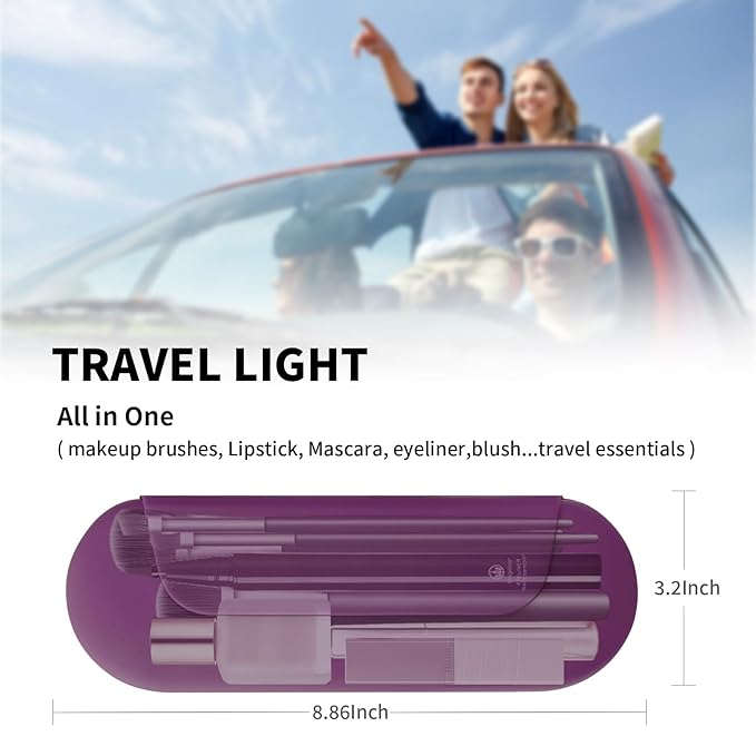 AGIKET Silicone Makeup Brush Holder Travel Cosmetic Bag：Soft Portable Cosmetic Face Brushes Holder with Upgrade Anti-Fall Out Magnetic Closure, Large Travel Makeup Brush Case - Dark Pruple