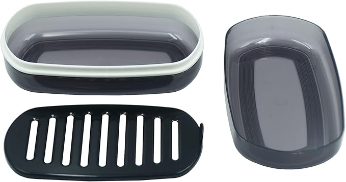2 Pack Travel Soap Case Holder,Portable Soap Box with Draining Layer for Shower,Bathroom,Camping,Hiking,Gym (Black)-Large