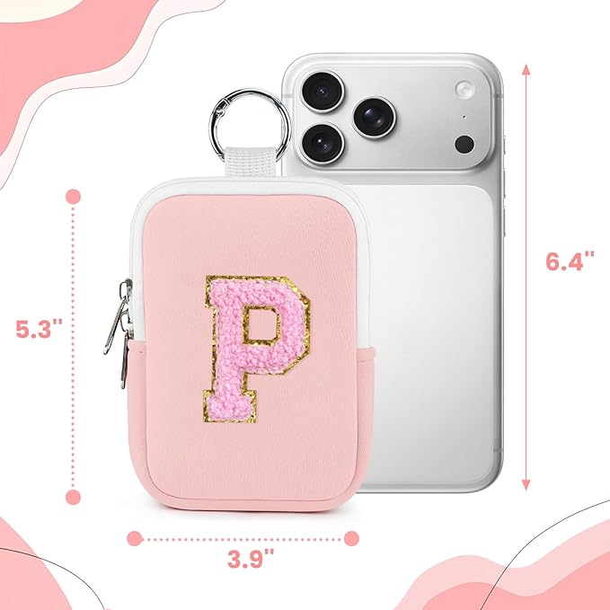Shenier Alphabet Zippered Case with Keychain, Cute Design, Compatible with Touchland Power Mist Gentle/Glow Mist Hand Sanitizer Spray, Pink-P
