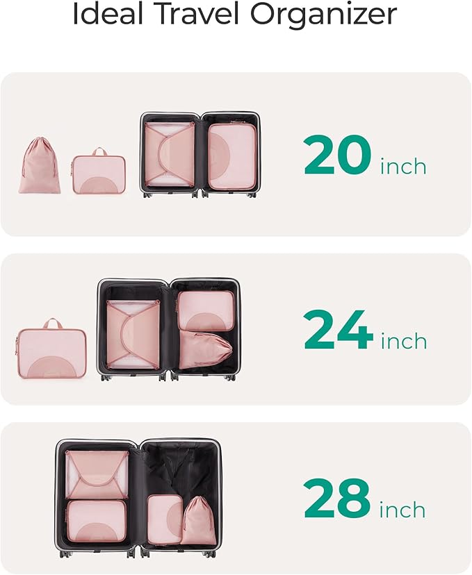 BAGSMART Garment Folder Packing Cubes for Travel, 4 Set Lightweight Travel Cubes for Wrinkle Free, Durable Suitcase Organizers Bag Set for Travel Essentials Baby Pink