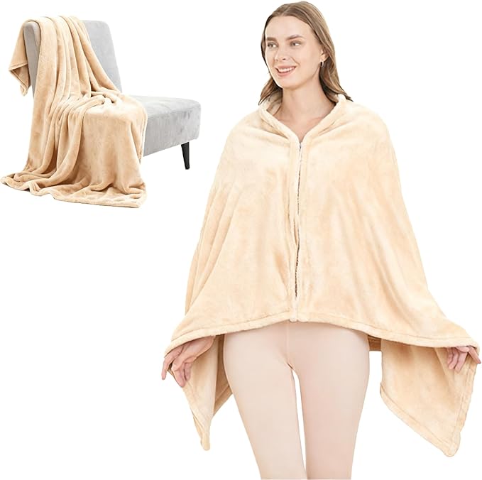 SNZ Wearable Blanket for Womens and Mens, Comfy Flannel Poncho, Snuggie Warm Shawl Wraps for Women, Birthday Gift Ideas