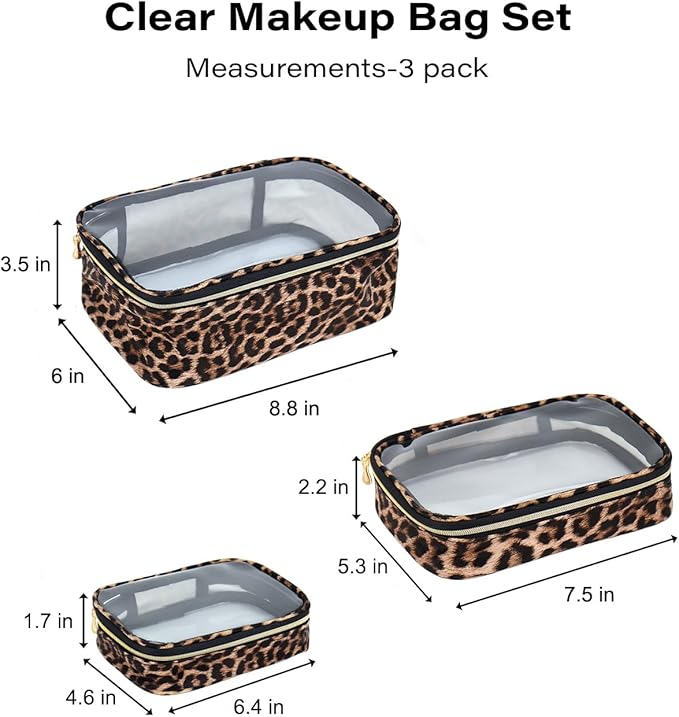 3 Pack Clear Makeup Bags for Women, TSA Approved Toiletry Bag Set for Travel Size Toiletries Carry on Travel Organizer Bags Waterproof Cosmetic Case Zipper Pouch Set Car Accessories Essentials