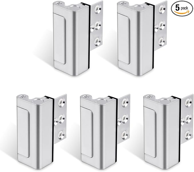 GreaTalent 5PACK Home Security Door Reinforcement Lock Childproof, Add High Security to Home Prevent Unauthorized Entry, Aluminum Construction Finish, Frame Lock, Silver