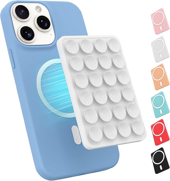 Magnetic Suction Phone Mount for MagSafe Case,Silicone Sticky Phone Grip Holder for iPhone,Removable Hands-Free Selfie/Video for TikTok & Instagram Influencer/Creator (White)