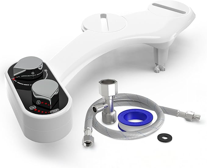 CLEAR REAR Bidet Attachment for Toilet Seat - Non-Electric with Self Cleaning Nozzles, Leak Proof Connectors, Adjustable Water Spray, Rear & Feminine Wash - Hygienic Bathroom Upgrades (2 Pack)