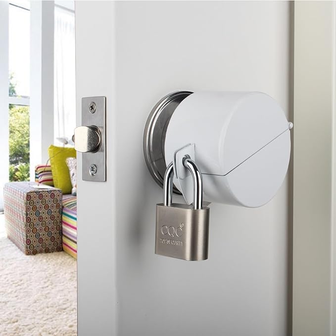 Door Knob Lockout Device with Padlock,Cover to Disable Doorknob,Prevents Turning of Door Knob and Access to Keyhole,Prevents Operating The Knob,White