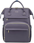 LOVEVOOK Leather Laptop Backpack for Women 18 inch,Travel Backpack Purse Nurse Teacher Backpack Computer Laptop Bag,Professional College Business Work Bags Carry On Backpack with USB Port,Grey Purple