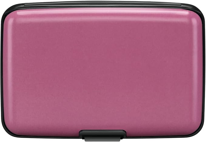 ELFISH RFID Blocking Credit Card Protector Aluminum ID Case Hard Shell Business Card Holders Metal Wallet for Men or Women（Matte Pink