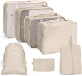 7-Piece Travel Packing Cubes Set, Luggage Organizer with Mesh Bags, Shoe and Underwear Storage, Beige