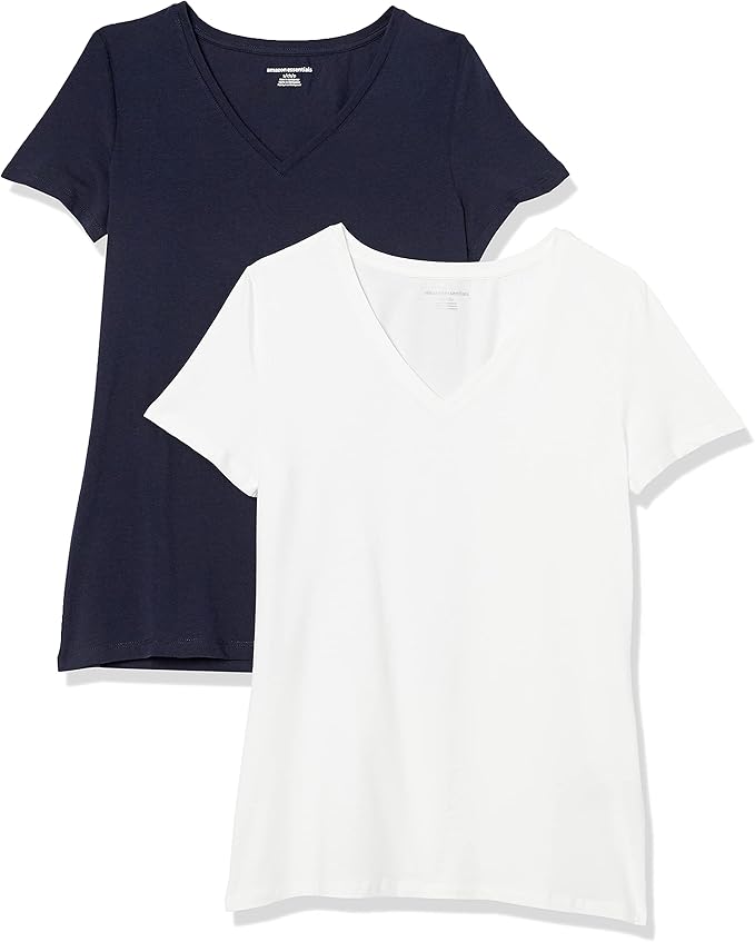 Amazon Essentials Women's Regular-Fit Short-Sleeve T-Shirt (Crewneck and V-Neck Options), Multipacks
