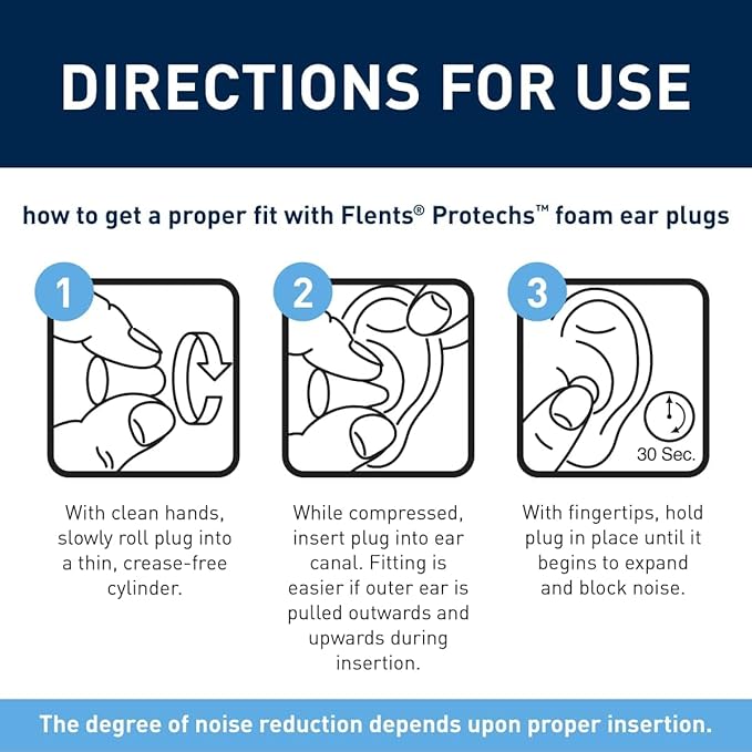 Flents Protechs Real Quiet Foam Ear Plugs for Small Ear Canals, Soft, Comfortable Hearing Protection for Sleep, Work, Travel & Loud Noise, NRR 31, Easy to Use, Blue, 10 Pairs