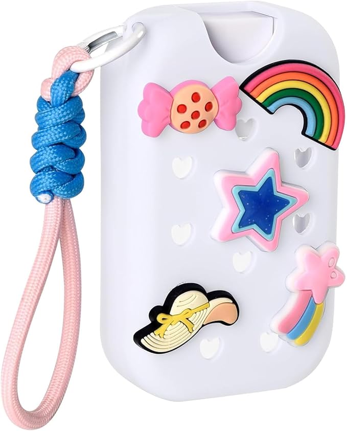 Silicone Mist Case with Touchland, Hand Sanitizer Spray Bottle (Fit for 1.5 FL OZ/45 mL Ver), with Refillable Spray Bottle 5 Charms and Keyring Accessory (White)