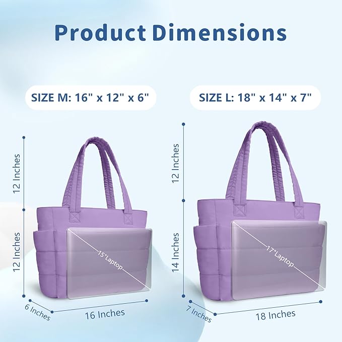 TOPDesign Puffer Tote Bag for Women, Lightweight Puffy Handbag with Compartments, Quilted Shoulder Bag for Work, Travel, Gym
