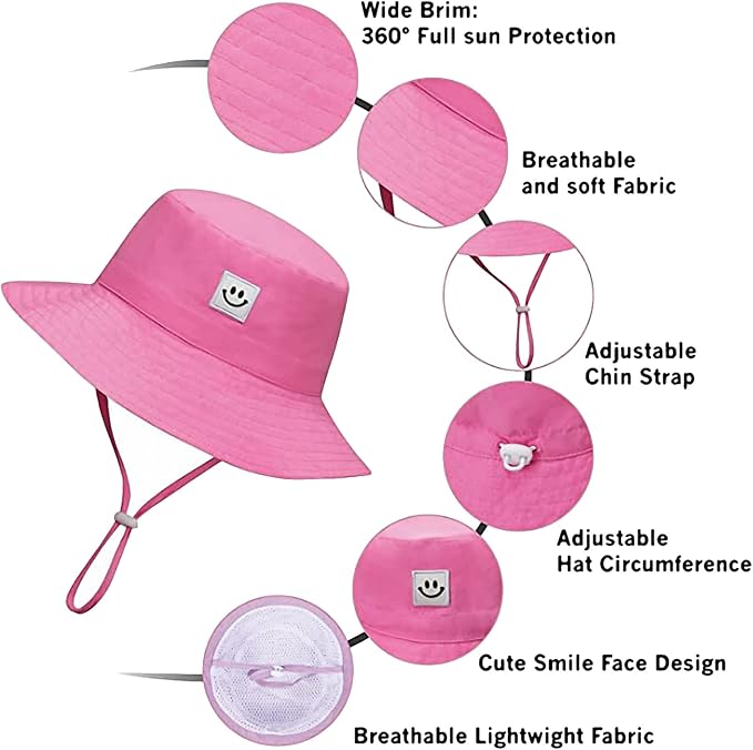 55cube UPF 50+ Baby & Toddler Sun Hat, Wide Brim Infant Bucket Hat for Beach & Outdoors, Adjustable Fit for Ages 0-4 Years