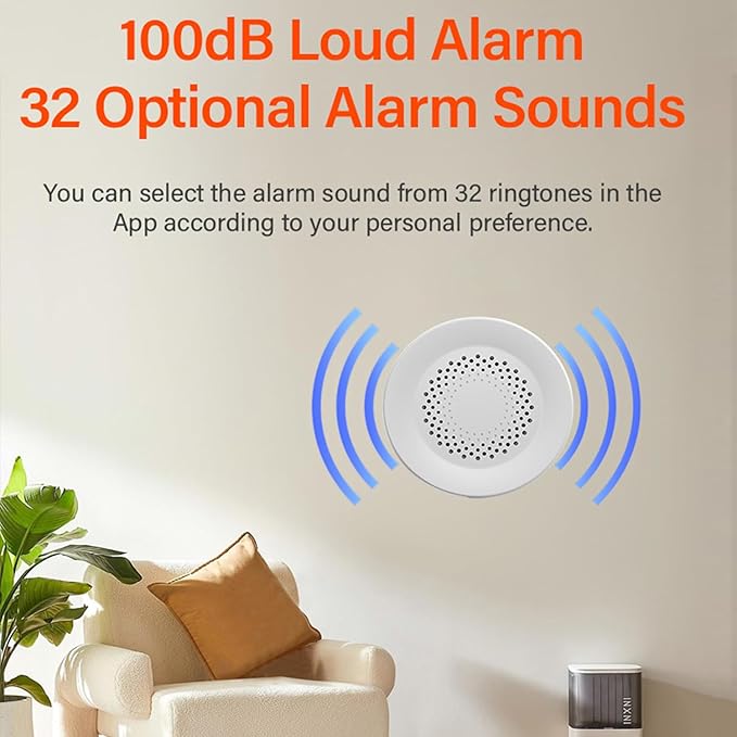 WiFi Siren Alarm: Wireless Burglar Alarm for Home Security and Smart Home Automation, 100dB Sounder, Tuya App Control, No Hub Required, Compatible with Alexa, Google Assistant