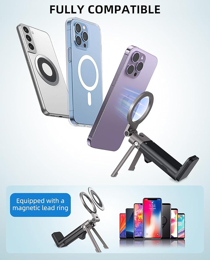 Adjustable Magnetic Phone Holder, Handsfree Airplane Phone Holder, Foldable Airplane Travel Essentials, 360° Rotation for All Mobile Phones Desk Long Flying Tray Table