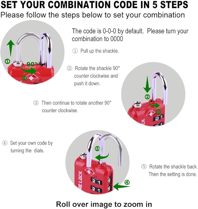 SURE LOCK TSA Approved 3 Digit Luggage Locks With Zinc Alloy Body and Hardened Steel Shackle To Lock Travel Suitcase