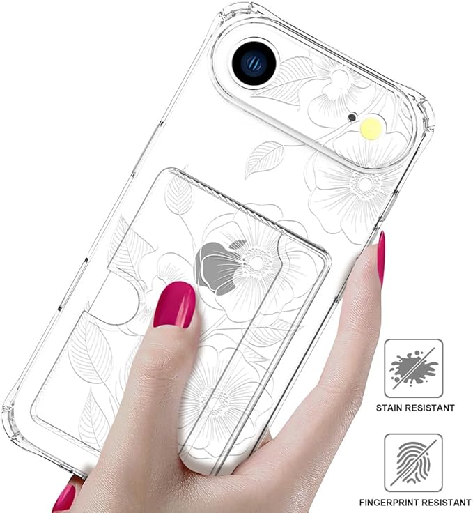 Compatible with iPhone 17 Air Case Card Holder for Women Cute Design,Wallet Phone Cases Transparent Cool Kawaii Protective (Clear Seamless Abstract Flower)