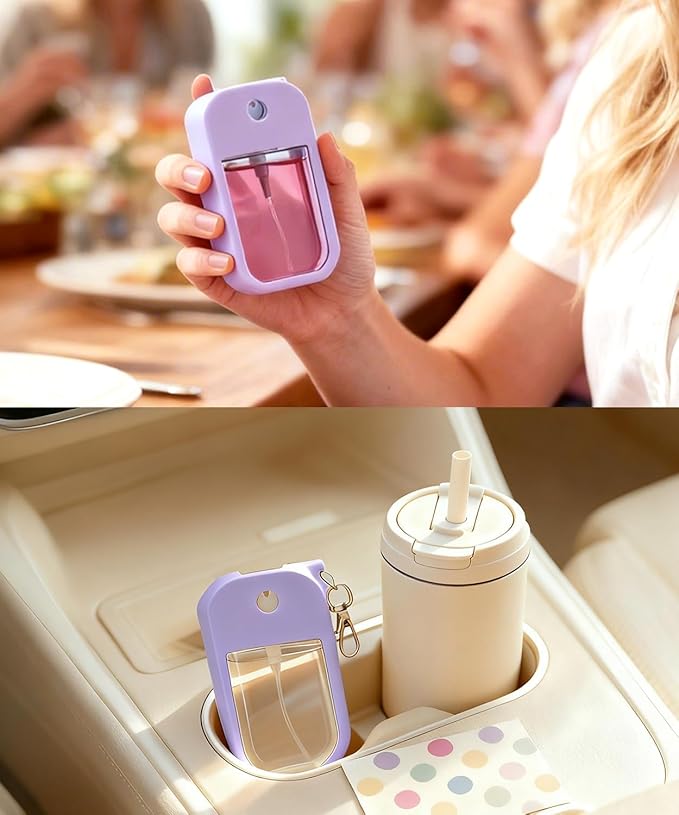 Silicone Case Compatible with Touchland Hand Sanitizer Spray 1 FL. OZ./30 mL, Stylish Hand Sanitizer Mist Accessory with Portable Keychain (Purple, 1 Pack)