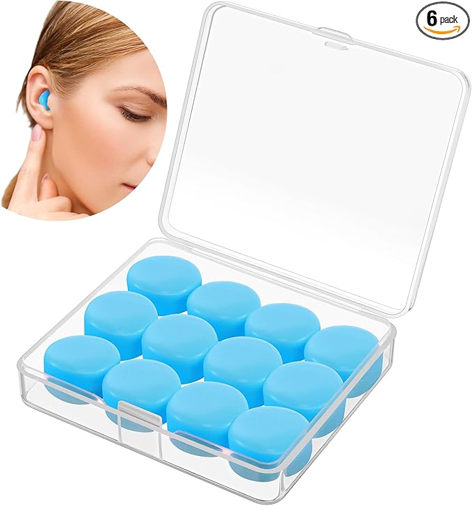 TrelaCo 12 Pack Soft Ear Plugs for Sleeping, Reusable Moldable Silicone Earplugs Noise Cancelling Reduction for Concerts, Swimming, Shooting, Snoring, Airplane, Musicians, Motorcycle(Blue)