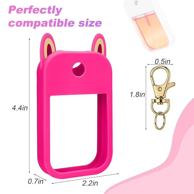 AIERSA Hand Sanitizer Spray Case Compatible with Touchland,Rabbit Ears Design Silicone Hand Sanitizer Case Holder with Keychain for Touch Land Mist Case 1FL. OZ (Hot Pink)