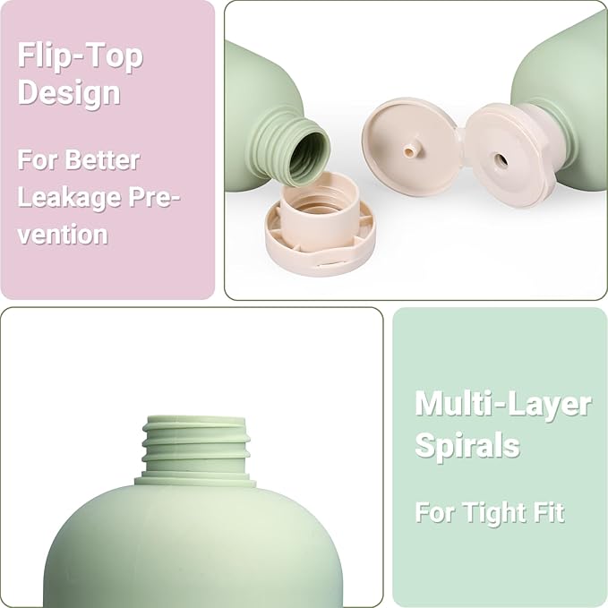 ASEVAT 8.8 oz Travel Refillable Shampoo Bottles, Plastic Empty Plastic Squeeze Bottles with Flip Cap, Travel Containers for Shampoo and Conditioner for Lotion, Cream and Liquids (4Pcs)