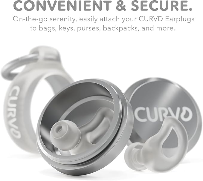 CURVD Everyday Earplugs + Case Clip Bundle, the Perfect earplug for Sleep, Travel, Noise Sensitivity/canceling + Case Clip Package Portable Waterproof Container & Silicone Sleeve for Ear Plugs(Cloud)