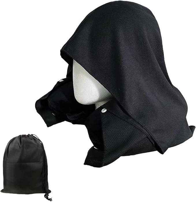 Travel Pillow with Removable Large Hood, Memory Foam Neck Pillow for Airplane, Car, Train Travel Sleeping & Rest, with Soft Cover (Black)