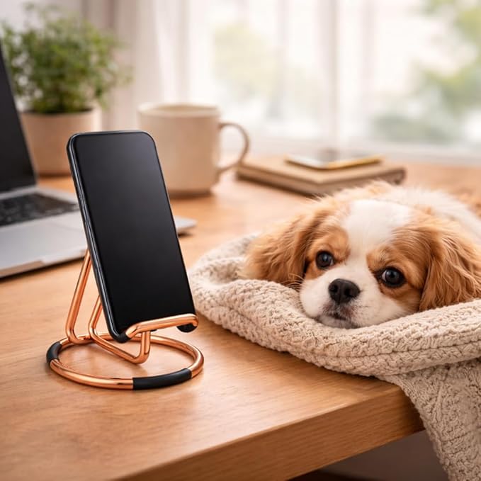 Mizi Cell Phone Stand for Desk – Metal Mobile Phone Holder Compatible with iPhone, iPad, Switch & All Smartphones – Cute, Classy Stylish Display Stand – Rose Gold