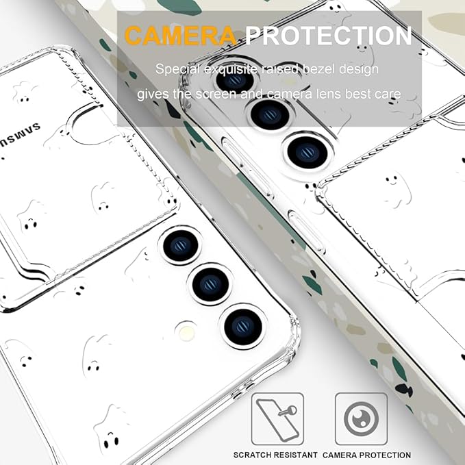 Compatible with Samsung Galaxy S24 / S25 Case Card Holder for Women Cute Design,Wallet Phone Cases Transparent Cool Kawaii Protective (Clear Ghosts Halloween Hallowmas)