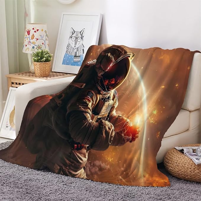 Astronaut Throw Blanket, Fleece Blanket for Couch Bed Sofa, Space Astronaut Blankets and Throws, Outer Space Super Soft Cozy Plush Flannel Blanket, 30 x 40 in, Solar System