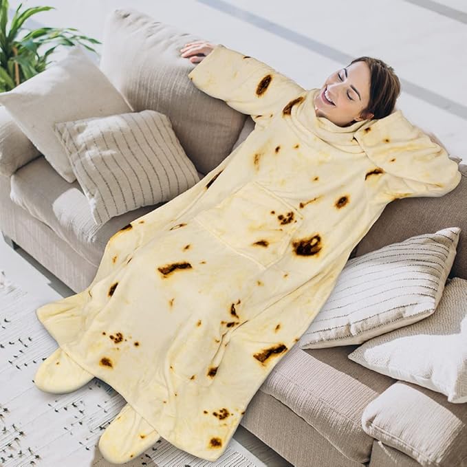 PAVILIA Fleece Blanket with Sleeves, Foot Pockets for Women Men Adults, Plush Wearable Blanket Throw Wrap, Warm Snuggle Blanket Robe, Cozy Gift Ideas Wife Mom, Burrito Beige