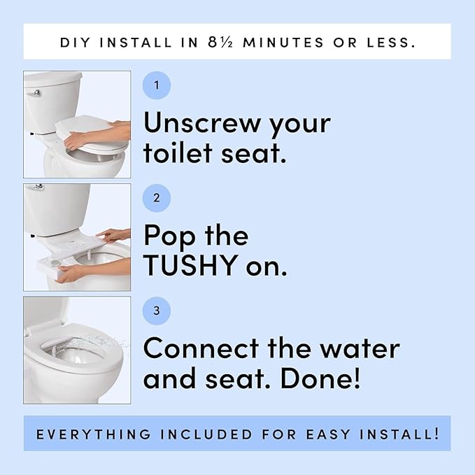 TUSHY Fresh Cool Water Bidet: Ultra Slim Toilet Seat Attachment (Non-Electric Self-Cleaning Hygienic Nozzle) Easy DIY Install <10 Min (Adjustable Water Pressure Control), Matte Brass Knob