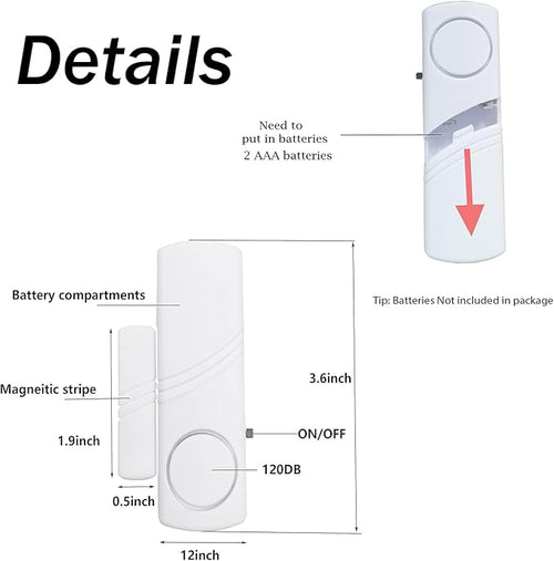2 Pack Door Window Alarm, Magnetic Burglar Alert Sensor, Loud Door Alarms for Kids Safety, DIY for Home Security, Office Protection,Shopping Store Need AAA Battery(withoutbattery)