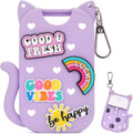 Silicone Case Holder Compatible with Hand Sanitizer Spray Touchland 1 fl oz, Cute Cat Ear Protective Case with Keychain & 4 Decorative Charms (Purple, 1P)