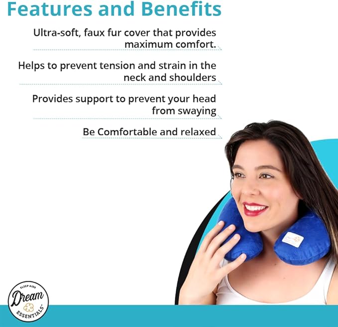 Wild Essentials Inflatable Travel Neck Pillow, U-Shape with Washable Soft Cover (Purple)