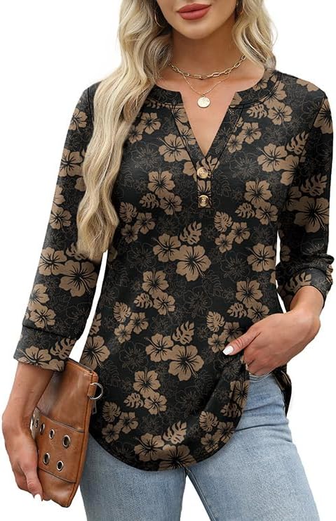 OFEEFAN Womens Tops 3/4 Sleeve Henley Shirts for Women Summer Outfits Fashion Clothing