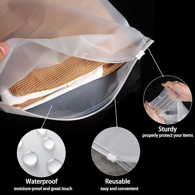 Belit Travel Storage Bag, 15 Pcs Clear Storage Bags Frosted Zipper Bags for Clothes, Shoes, Toiletries, Luggage Storage, 3 sizes 12x14 inch, 14x18 inch, 16x24 inch