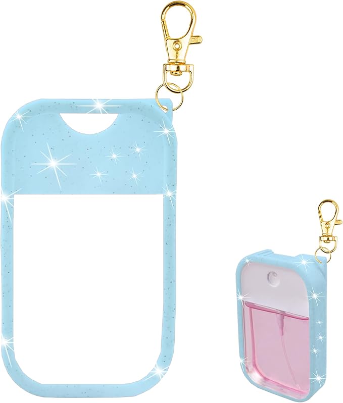 TERPINK Silicone Case Compatible with Touchland Hand Sanitizer Spray, Protective Case with Keychain for 1 fl oz, Hand Sanitizer Spray Accessory (Glitter Sequin Blue)