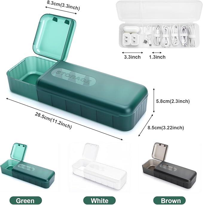 Charger Cable Cord Storage Organizer Box - 3 Pack With Lid - Easy Storage Without Cable Ties-Stackable Cord Organizer for Drawer