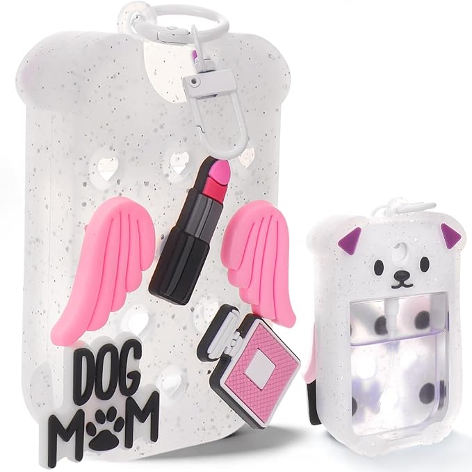 Mity rain Hand Sanitizer Spray Case Compatible With Touchland, Cute Silicone Hand Sanitizer Holder Keychain with 4 Charms, Portable Refillable Sanitizer Accessory, Gift for Women And Teens