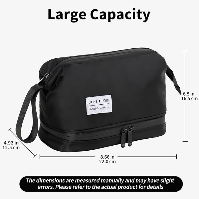 Hanging Travel Toiletry Bag for Men, Compact,sturdy, Lightweight, Waterproof, Dry Wet Separation,Simple and Practical, Suitable for travel Toiletry Organizer (Men, Jet Black)