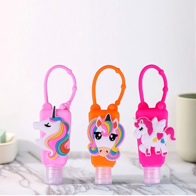 5Pcs Travel Size Kids Empty Hand Sanitizer Bottles with Keychain Holder Detachable Silicone Protective Case 30ml Plastic Travel Bottles Leak Proof Refillable Containers - Unicorn A#