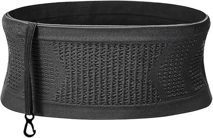 Adorila Slim Running Belt, No-Bounce Hidden Waist Pack with 360° Opening for Soft Flask, Cellphones, Keys or Gels, Black, Medium