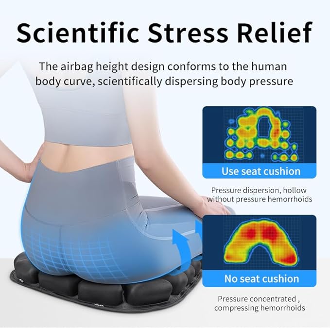 Starlo Sondour Travel Seat Cushion, Airplane Cushion Long Flight, Portable Airline Cushion with Air Pump, Wheelchair Cushion;Pressure Relief Inflatable Seat Cushion (Round Black)