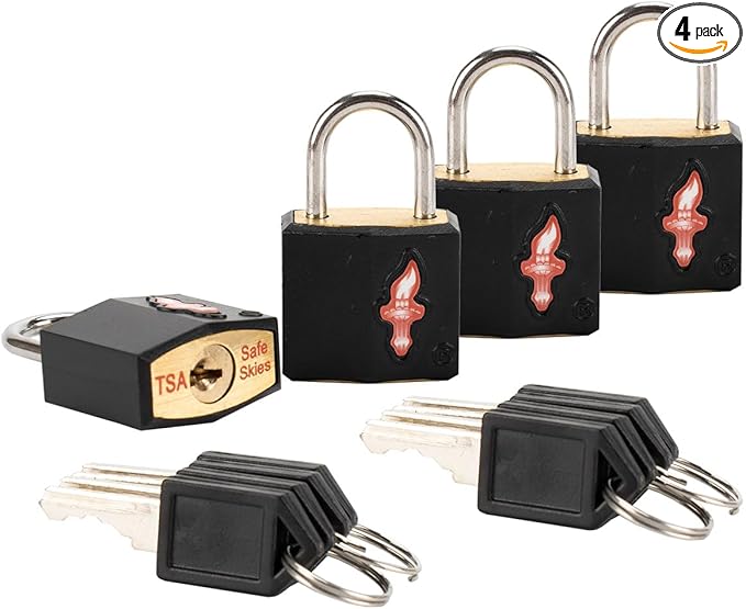 4 Pack Black TSA Approved Key Luggage Lock for Suitcases, Carry-On Bags, Backpacks & Laptop Cases