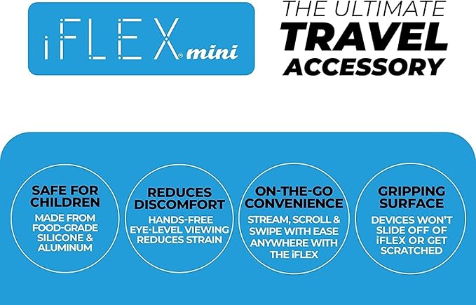 iFLEX Mini Flexible Phone Holder for Travel, Work and Home – This Travel Cell Phone Stand is The Perfect iPhone Holder and Works with Any Smartphone – Non-Slip Grip, Strong and Durable - Sky Blue
